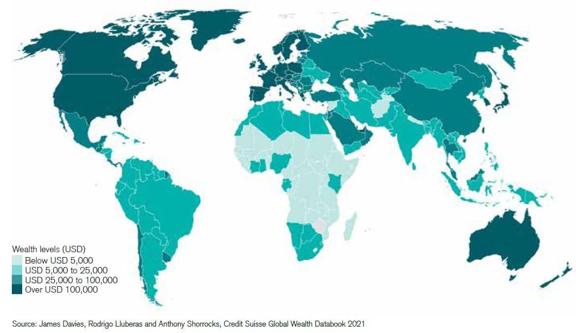 Carte de la richesse mondiale en 2020