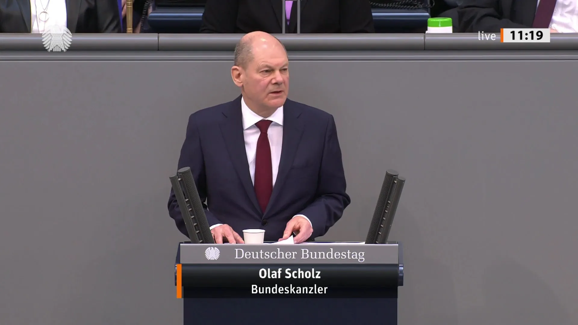 German Chancellor Olaf Scholzch at the Bundestag during an extraordinary session about Russia's invasion of Ukraine