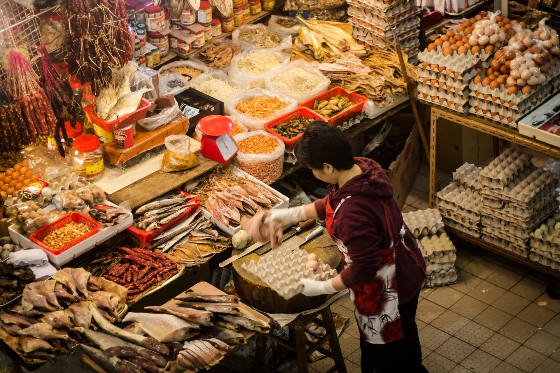 Le marché alimentaire Shek Wu Hui à Hong Kong