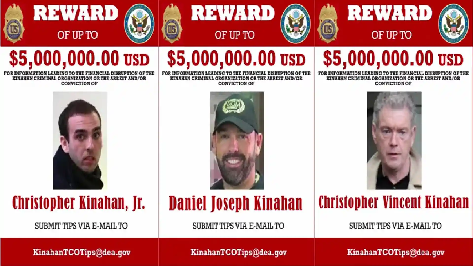 The rewards for the three Kinahan family members leaders of the KOCG