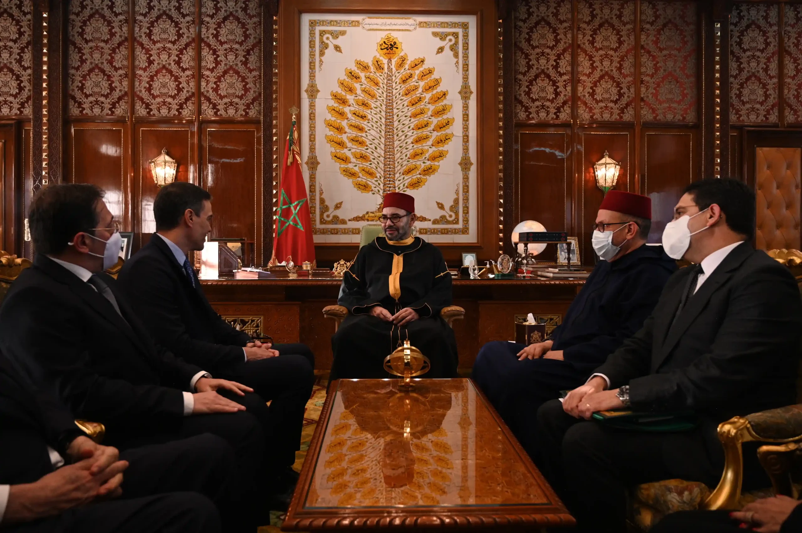 Spain president of government Pedro Sánchez meeting King of Morocco, H.M. Mohamed VI on April 7