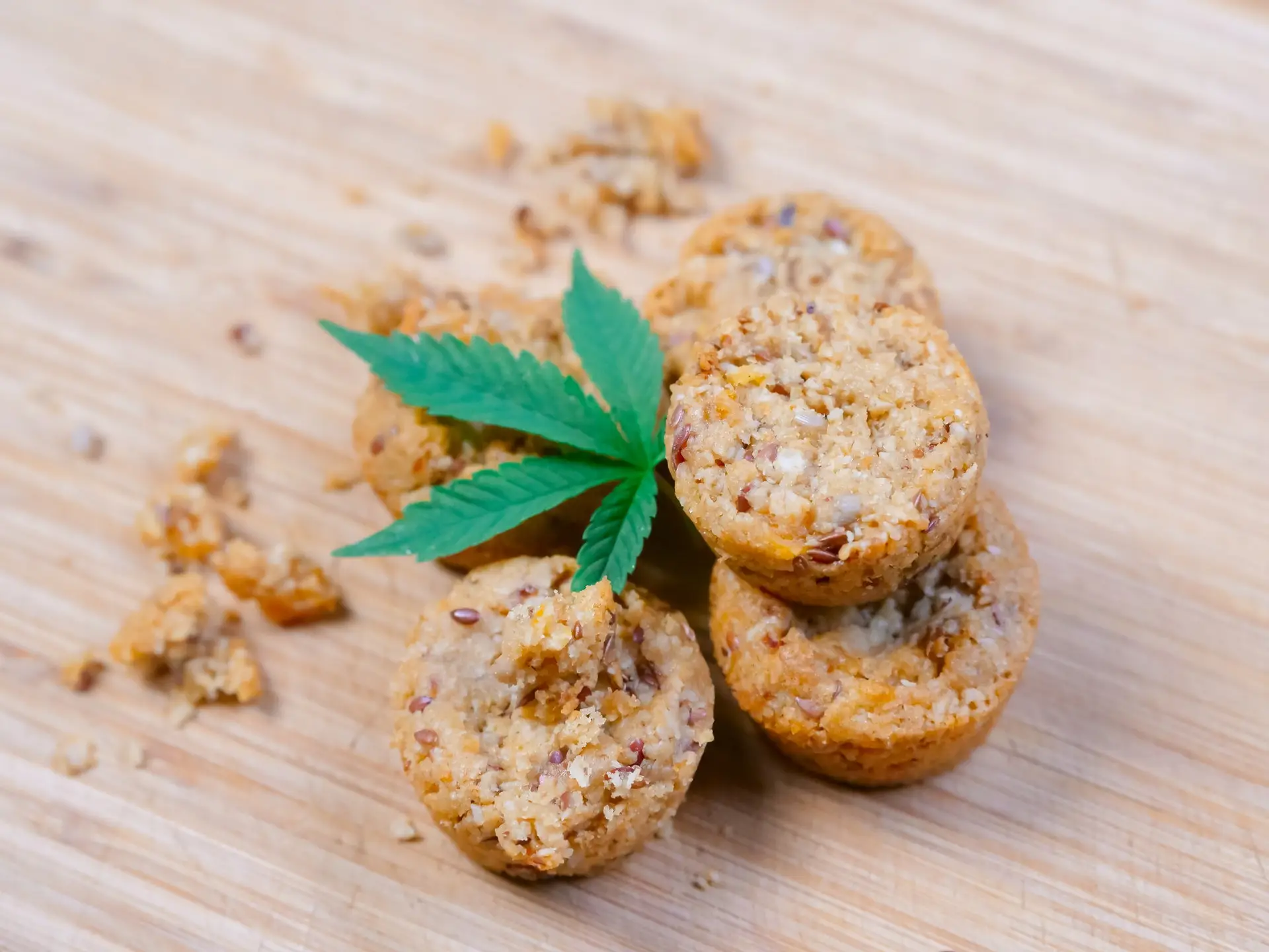 Space cake: muffin with marijuana leaf