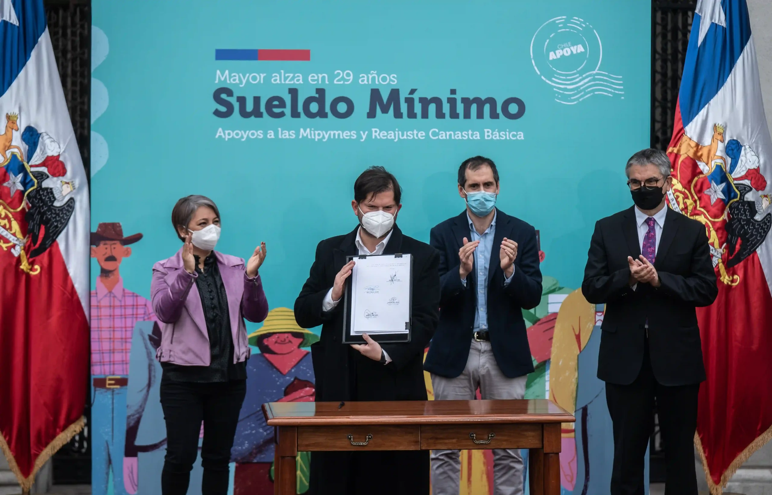 Gabriel Boric, president of Chile, during the promulgation of the law on Readjustment of the Minimum Wage